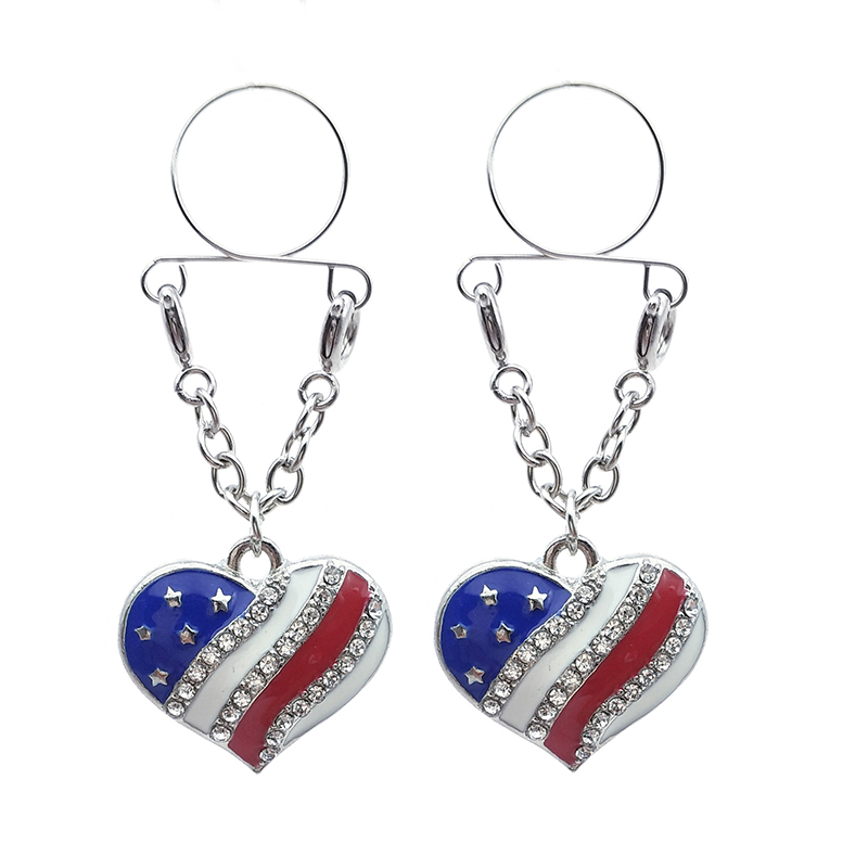 Flag Heart Shaped Nipple Ring Adjustable Lingerie Accessories - Blue & Red - 2 pack (one pair) - image 2