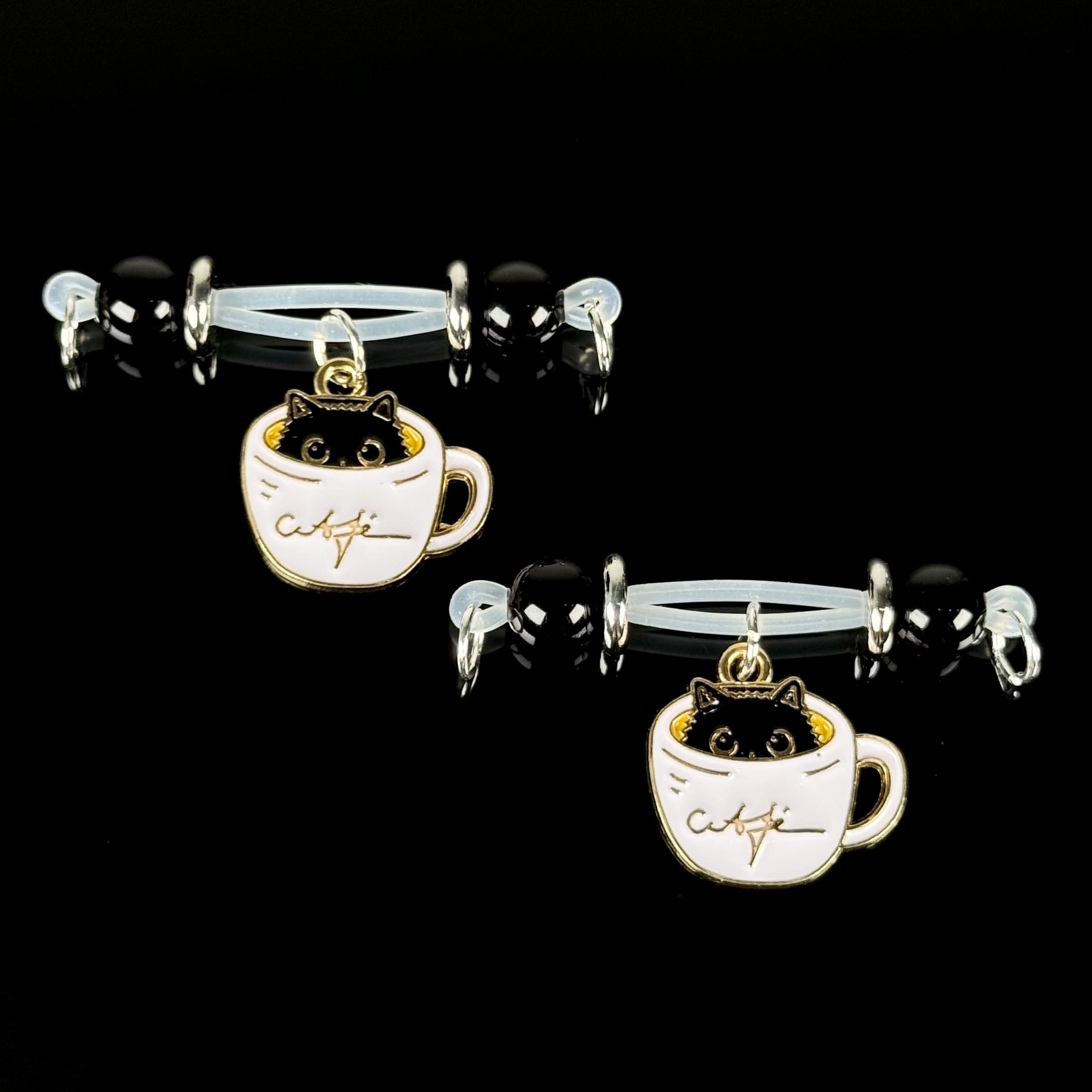 Sweet Latte Kiss Adjustable Non-Piercing Nipple Rings - Black & White - 2 pack (one pair) - image 3
