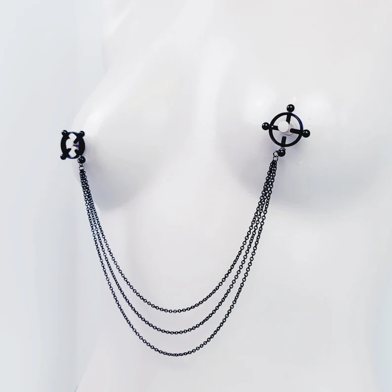 Circle Black Chain Nipple Ring Adjustable Lingerie Accessories - image 1