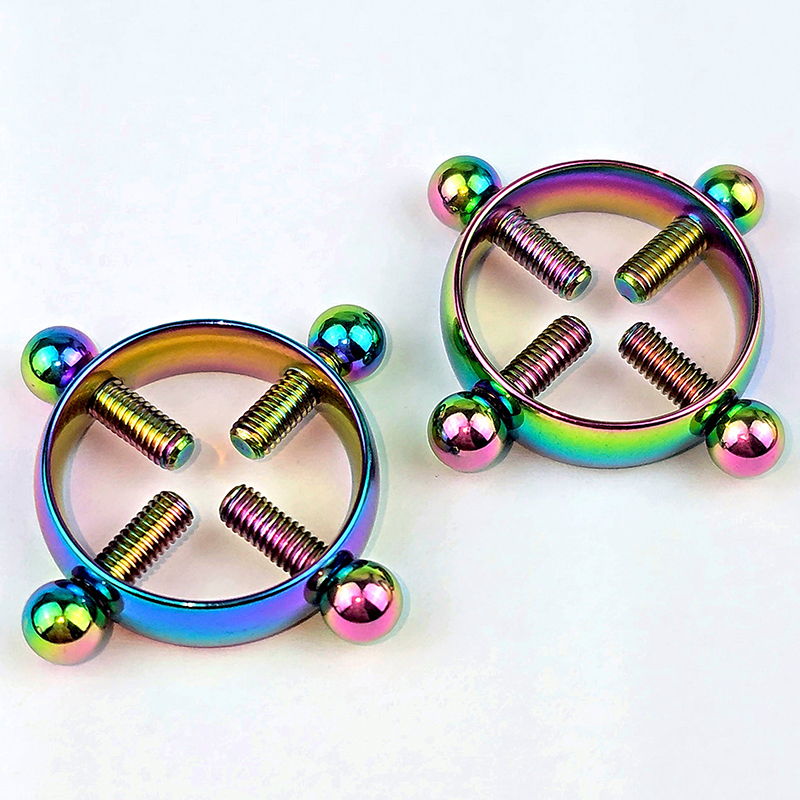 Rainbow Bolt-On Clamp Nipple Ring Adjustable Lingerie Accessories - Rainbow Colors - 2 pack (one pair) - image 1