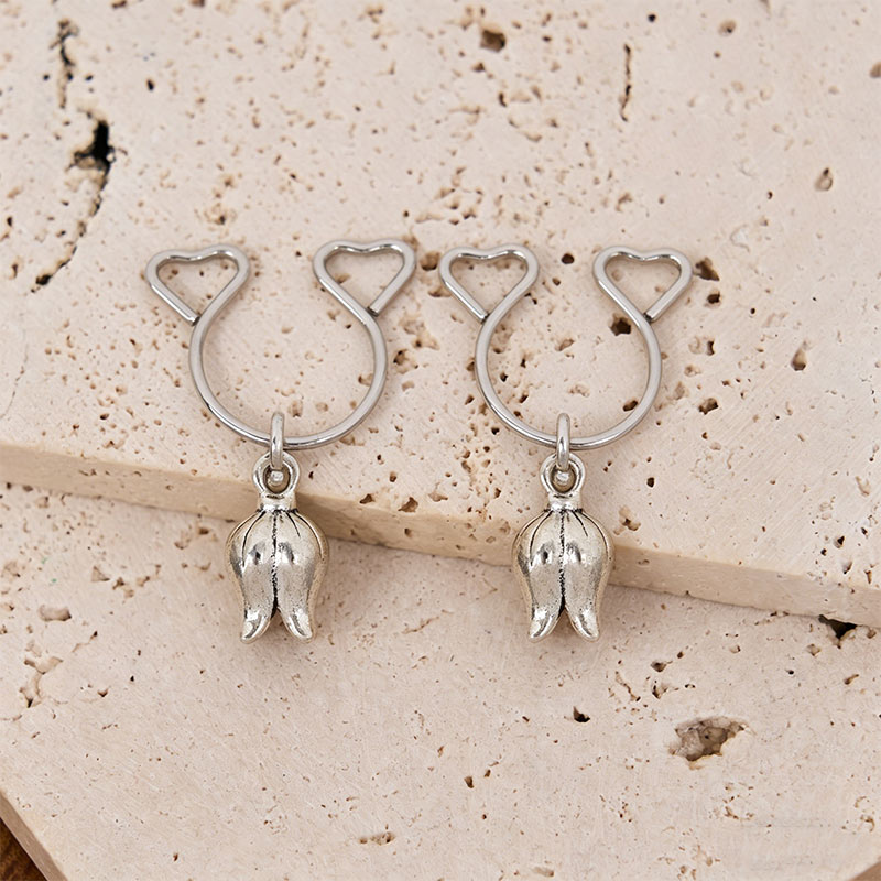 Flower Bud Charm Nipple Clamp Adjustable Lingerie Accessories - Silver - 2 pack (one pair) - image 3