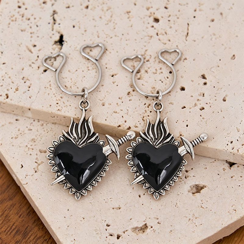 Heart Charm Nipple Clamp Adjustable Lingerie Accessories - Black - 2 pack (one pair) - image 4