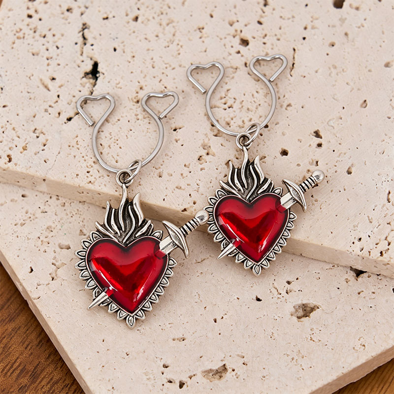 Heart Charm Nipple Clamp Adjustable Lingerie Accessories - Red - 2 pack (one pair) - image 1