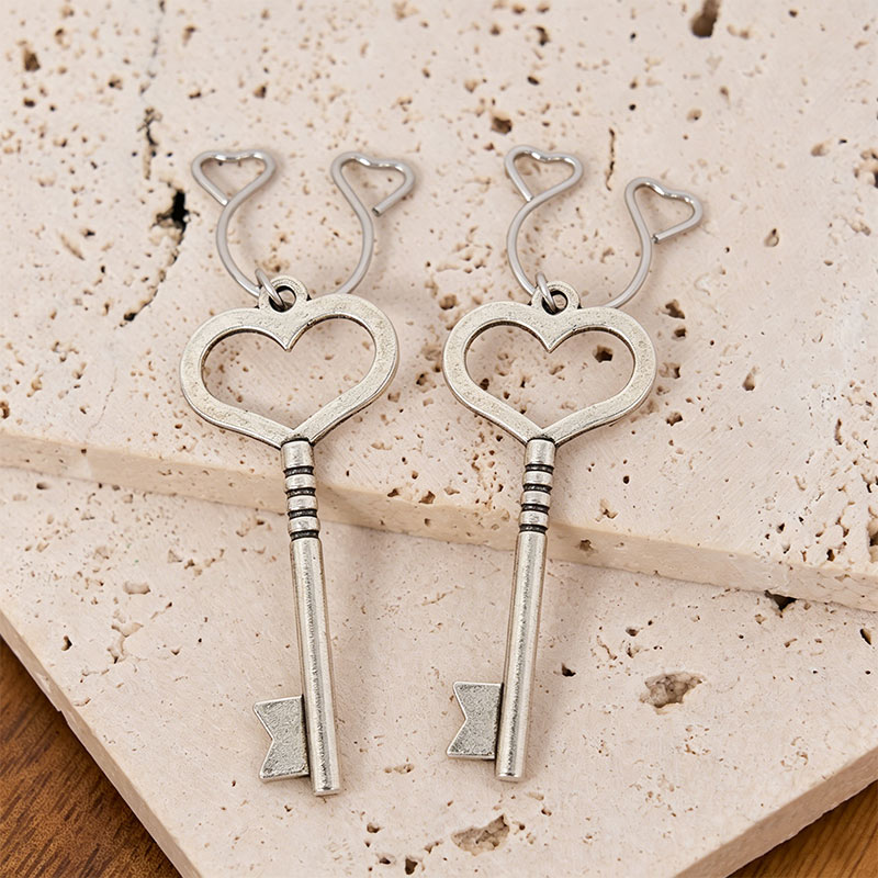 Heart Key Charm Nipple Clamp Adjustable Lingerie Accessories - Silver - 2 pack (one pair) - image 2