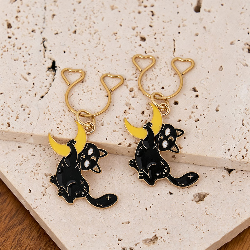 Cat Moon Charm Nipple Clamp Adjustable Lingerie Accessories - Black - 2 pack (one pair) - image 1