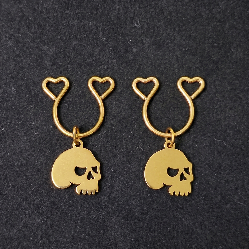 Gold Skull Heart Adjustable Nipple Clamp SM Accessories - Gold - 2 (a pair) - image 1