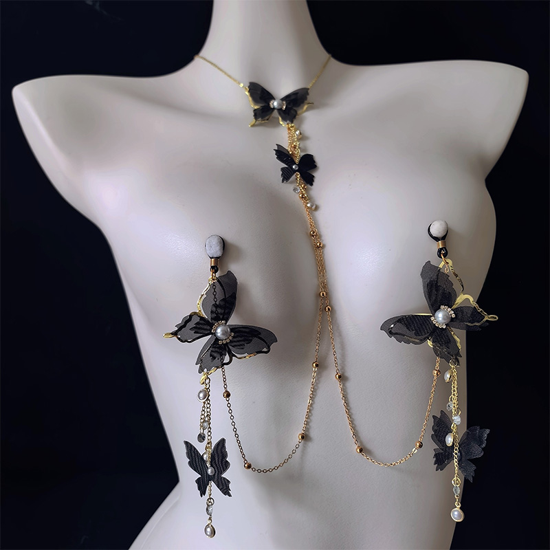 Butterfly Choker Nipple Rings Adjustable Lingerie Accessories - Choker + Nipple Rings - image 1