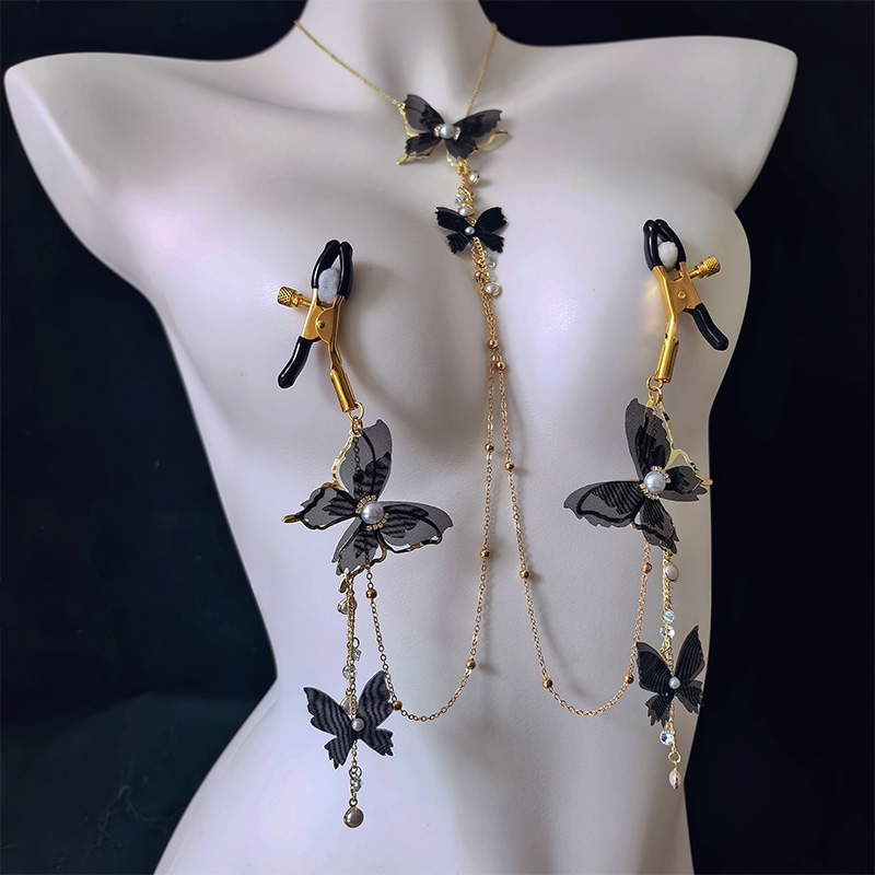 Butterfly Choker Nipple Rings Adjustable Lingerie Accessories - Choker + Nipple Clips - image 2