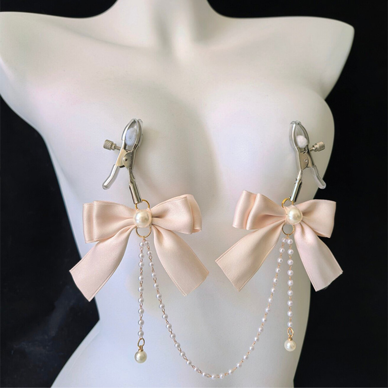 Pearl Bow Nipple Rings Adjustable Lingerie Accessories - Nipple Clips - image 2