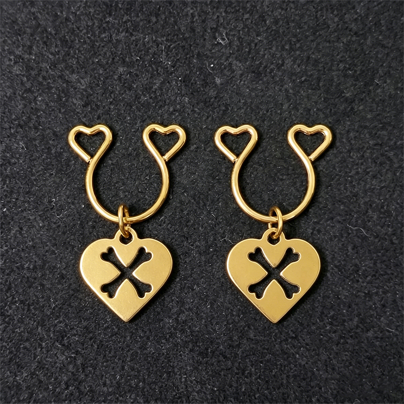Heart Crossbone Adjustable Nipple Clamp SM Accessories - Gold - 2 pack (one pair) - image 1