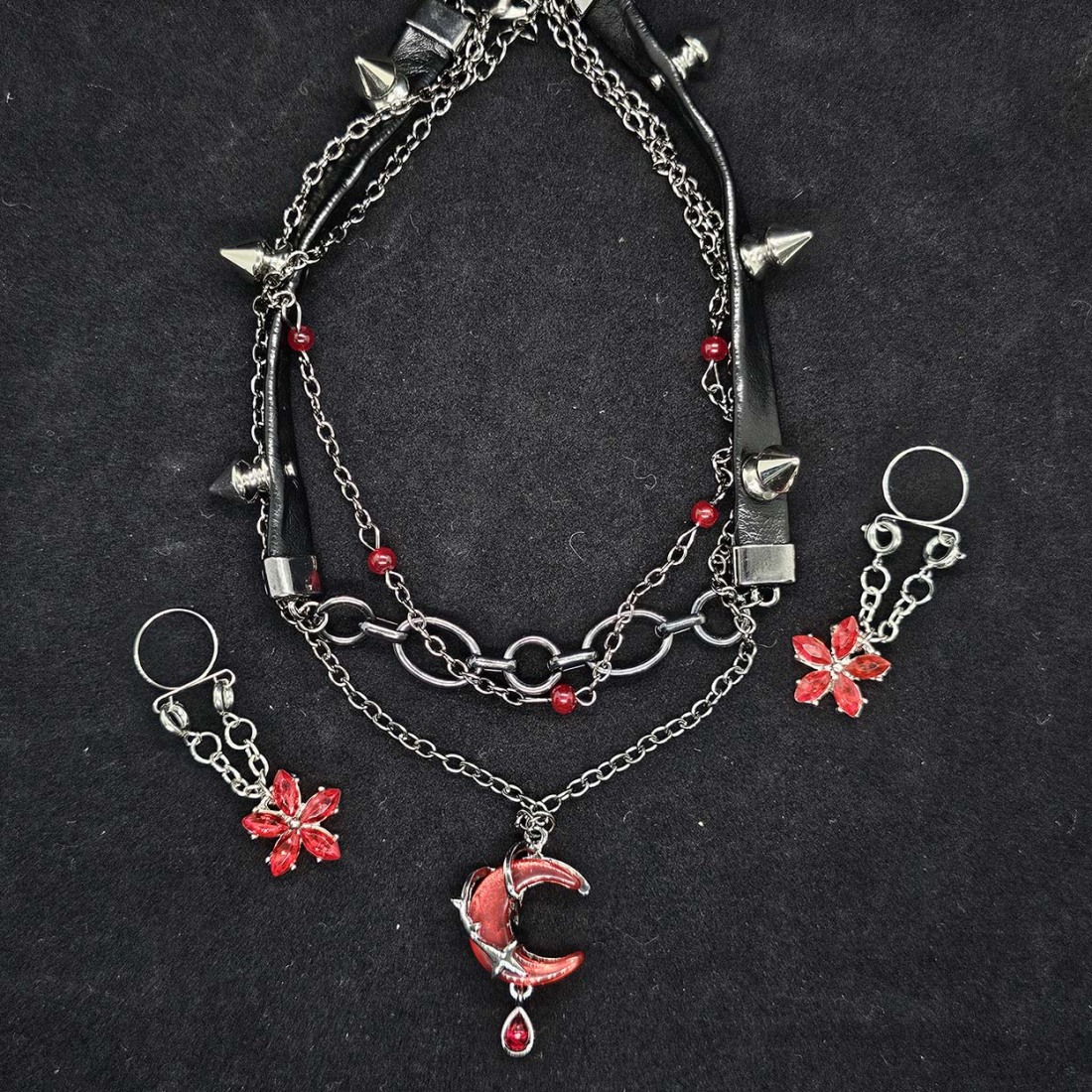 Blood Moon Chains Nipple Ring Adjustable Lingerie Accessories - Red - 1 set (nipple clamps + necklace) - image 2