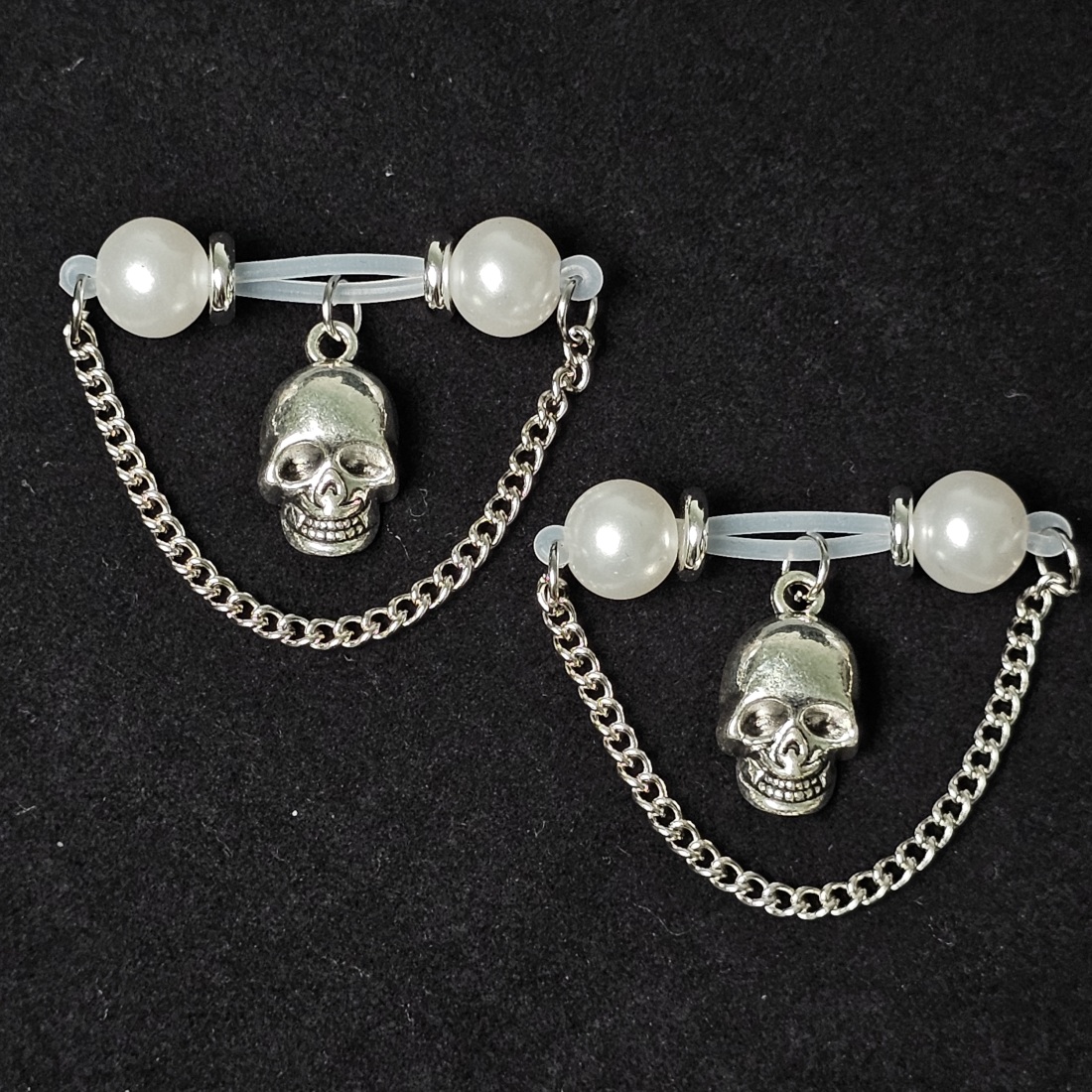 Pearl Skull Nipple Ring Adjustable Lingerie Accessories - Silver - 2 pack (one pair) - image 2
