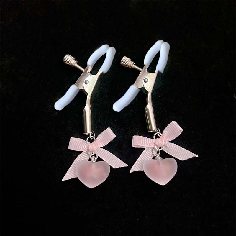 Pink Bow Heart Nipple Rings Adjustable Lingerie - Nipple Clamps - image 2