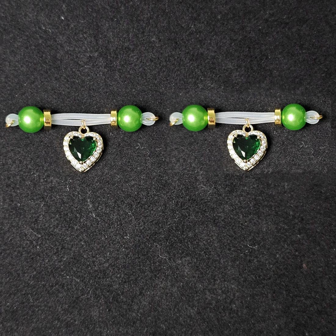 Green Bead Heart Nipple Clamp Adjustable Lingerie Accessories - Green - 2 pack (one pair) - image 2