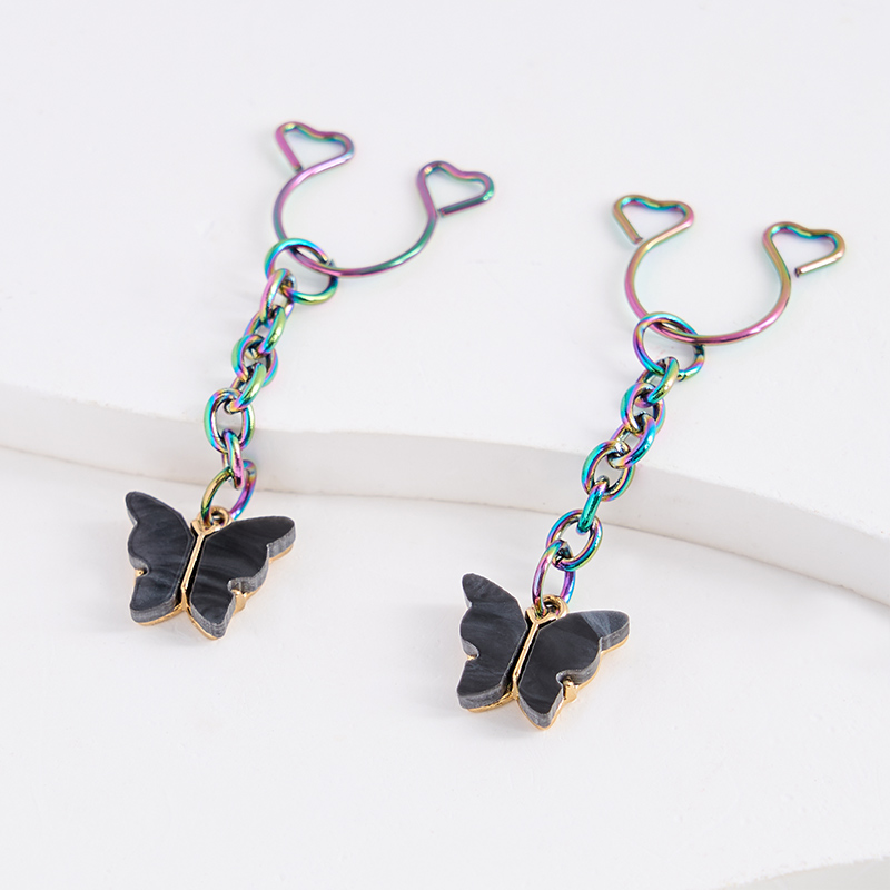Rainbow Chain Butterfly Adjustable Nipple Clamp SM Accessories - Black - 2 pack (one pair) - image 2