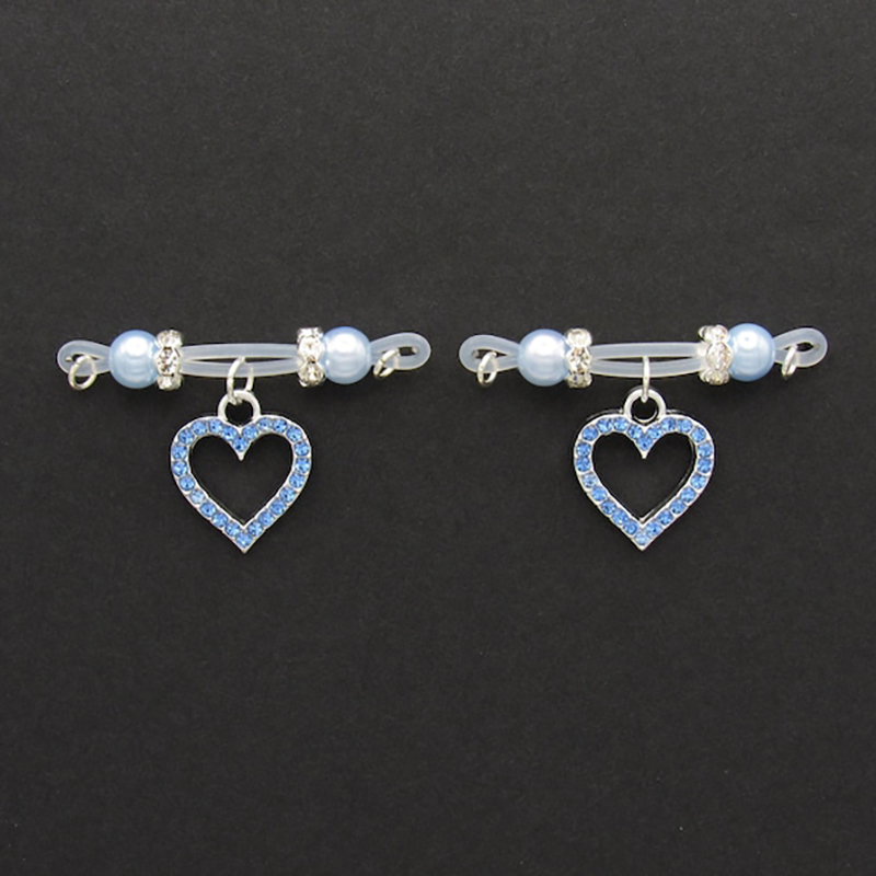Rhinestone Heart-shaped Charm Adjustable Non-Piercing Nipple Rings - Blue - 2 pack (one pair) - image 3