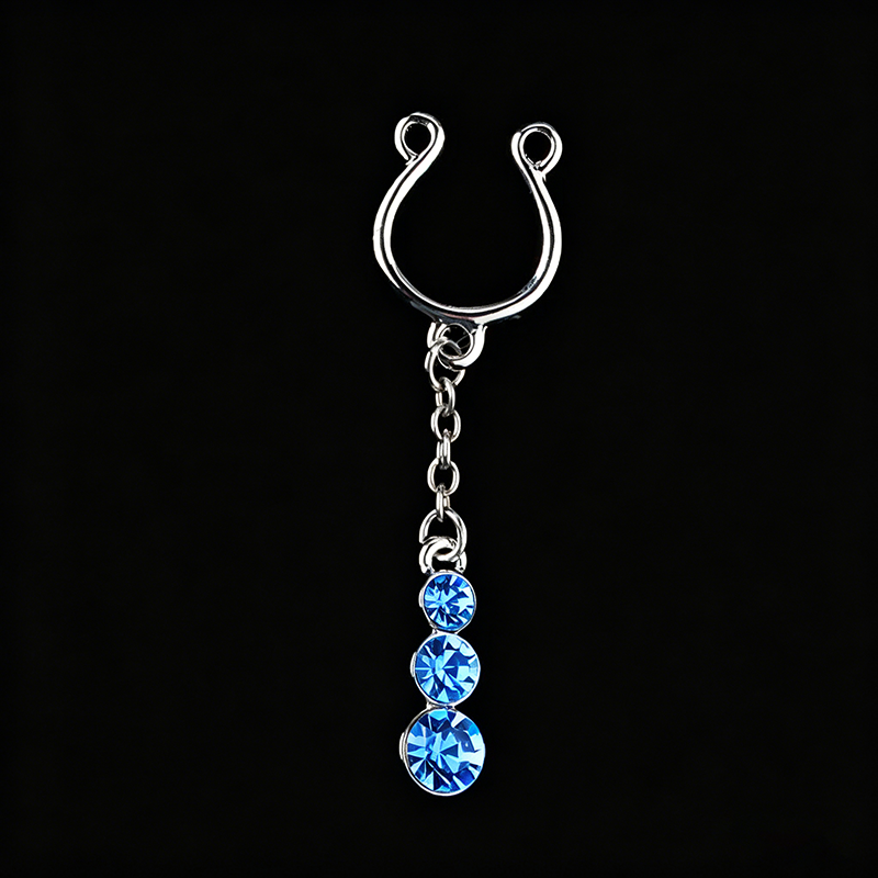 Blue Rhinestone Dangle Adjustable Non-Piercing Nipple Rings - image 3