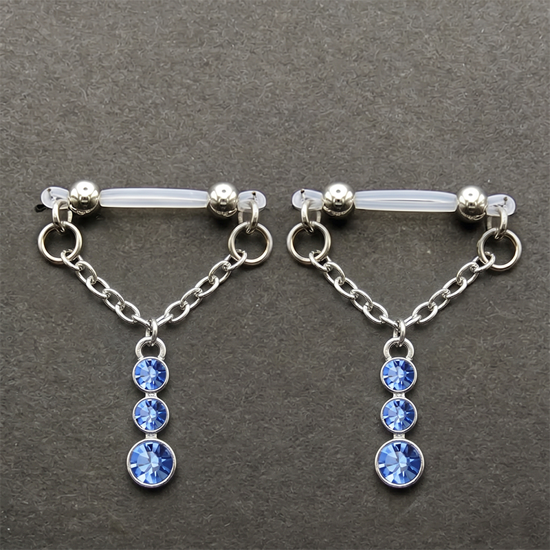 Blue Rhinestone Chain Barbell Adjustable Nipple Clamp SM Accessories - Blue - 2 pack (one pair) - image 1