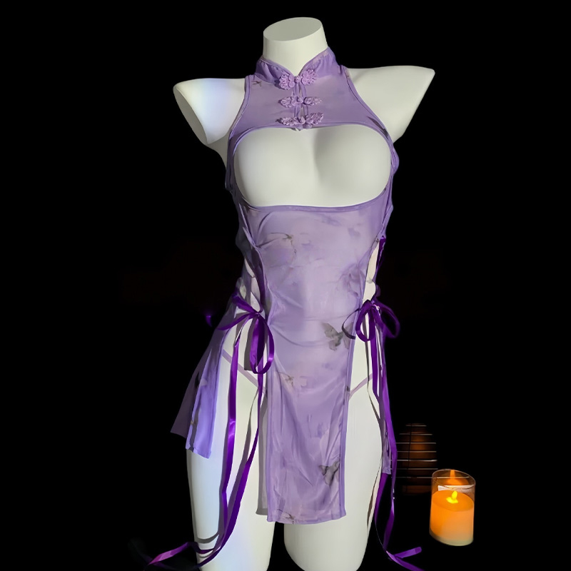 Cheongsam Cut Out Lace Up Lingerie Dress - Set A - XXL【suitable for 70-90kg】 - image 2