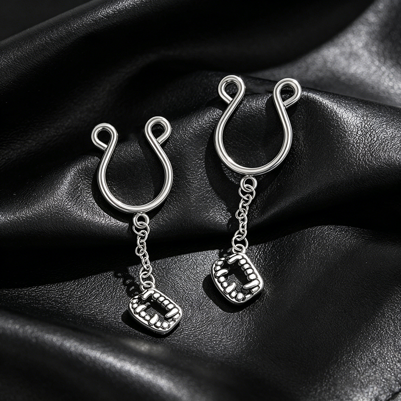 Vampire Fang Chain Clip-On Adjustable Non-Piercing Nipple Rings - image 1