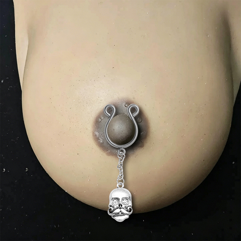 Mustache Skull Chain Clip-On Adjustable Non-Piercing Nipple Rings - image 2