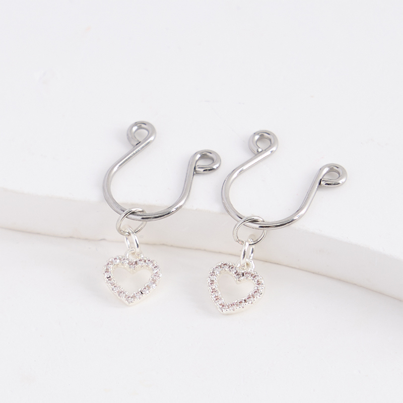 Heart Diamond Adjustable Non-Piercing Nipple Rings - Silver - 2 pack (one pair) - image 2