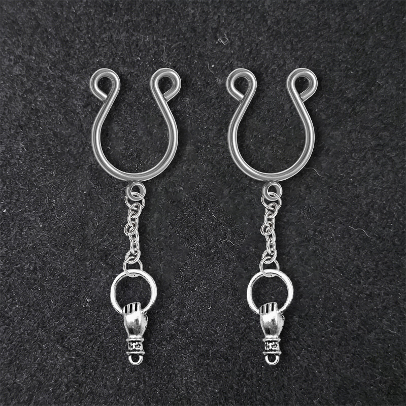 Silver Hoop Chain Clip-On Adjustable Non-Piercing Nipple Rings - image 4