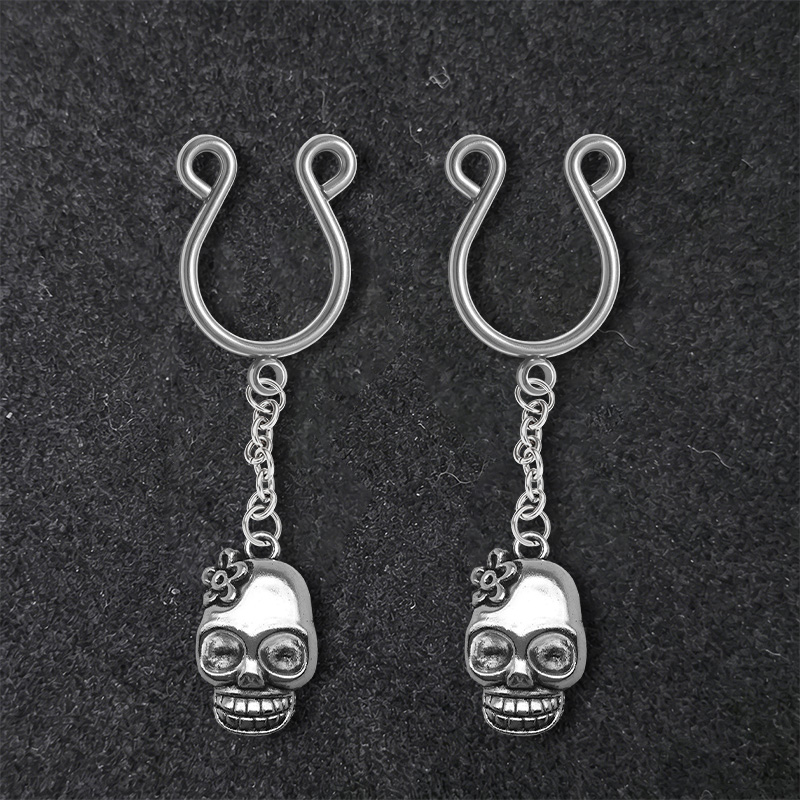 Flower Skull Chain Adjustable Nipple Clamp SM Accessories - Silver - 2 pack (one pair) - image 3