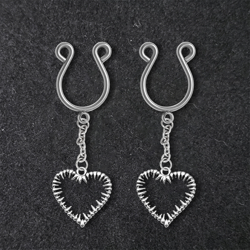 Textured Heart Chain Adjustable Non-Piercing Nipple Rings - Silver - 2 pack (one pair) - image 4