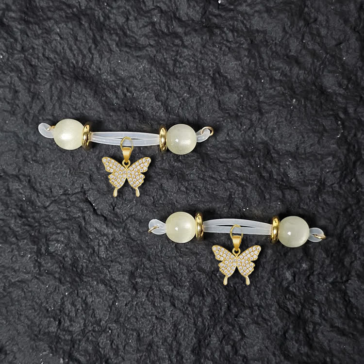 Rhinestone Butterfly Adjustable Non-Piercing Nipple Rings - Gold - 2 pack (one pair) - image 4