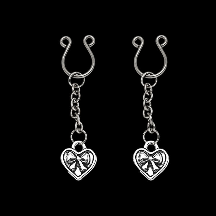 Bow Heart Chain Adjustable Nipple Clamp SM Accessories - Silver - 2 pack (one pair) - image 1