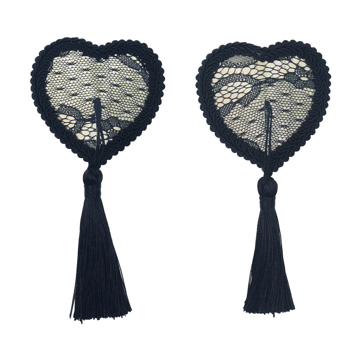 Heart Lace Tassel Nipple Covers - Black B - image 2