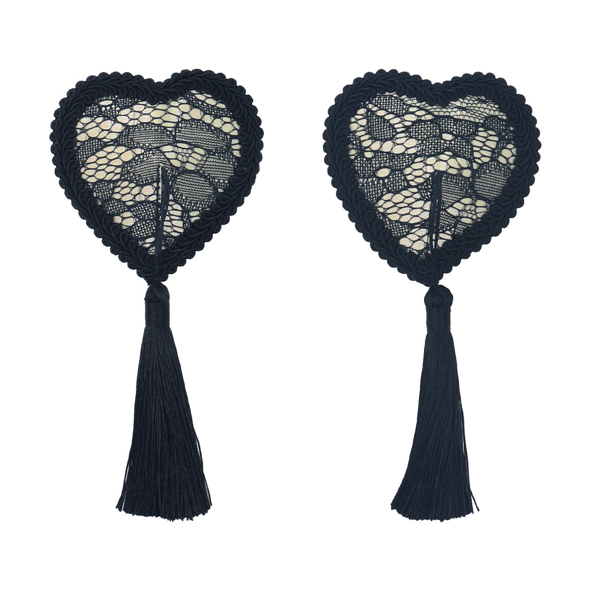 Heart Lace Tassel Nipple Covers - Black A - image 1