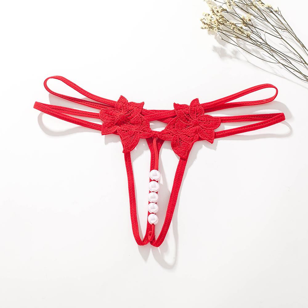 Lace Pearl G-String - Red B - image 2