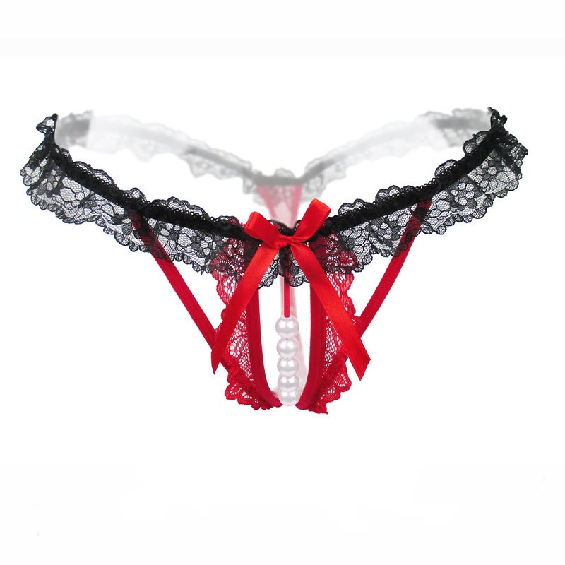 Lace Pearl G-String - Red A - image 1
