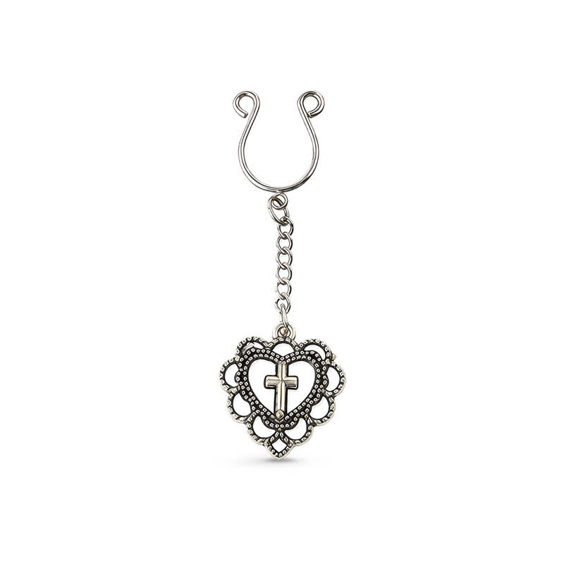 Cross Heart Chain Clip-On Adjustable Non-Piercing Nipple Rings - image 1