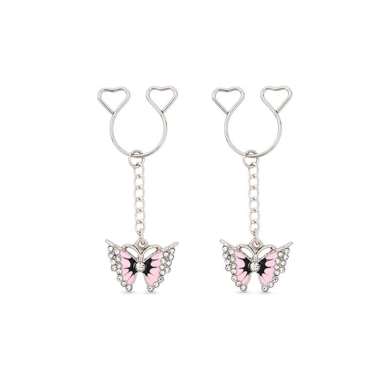Pink Rhinestone Butterfly Chain Adjustable Non-Piercing Nipple Rings - Pink - 2 pack (one pair) - image 5