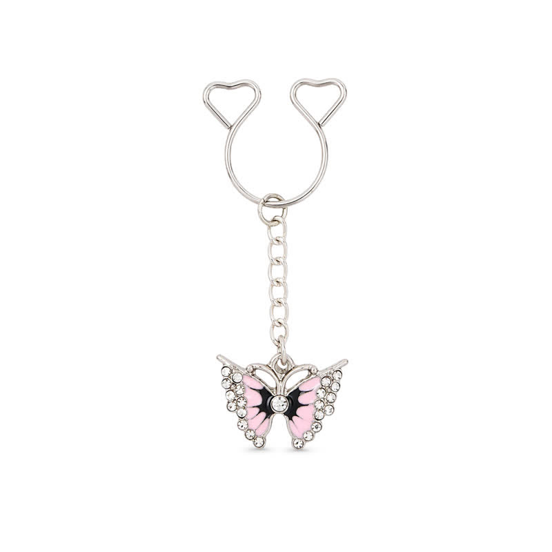 Pink Rhinestone Butterfly Chain Adjustable Non-Piercing Nipple Rings - image 1