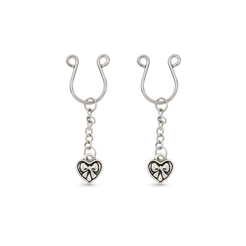 Bow Heart Chain Adjustable Non-Piercing Nipple Rings - Silver - 2 pack (one pair) - image 2
