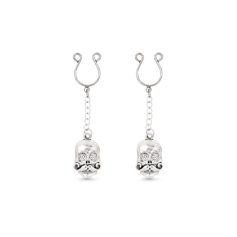 Mustache Skull Chain Clip-On Adjustable Non-Piercing Nipple Rings - image 5