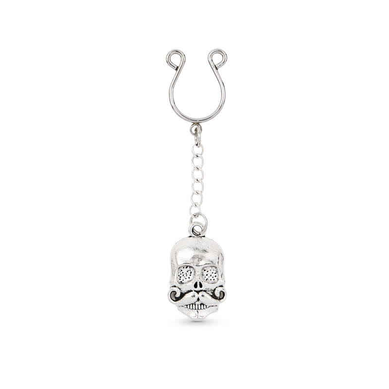 Mustache Skull Chain Clip-On Adjustable Non-Piercing Nipple Rings - image 1