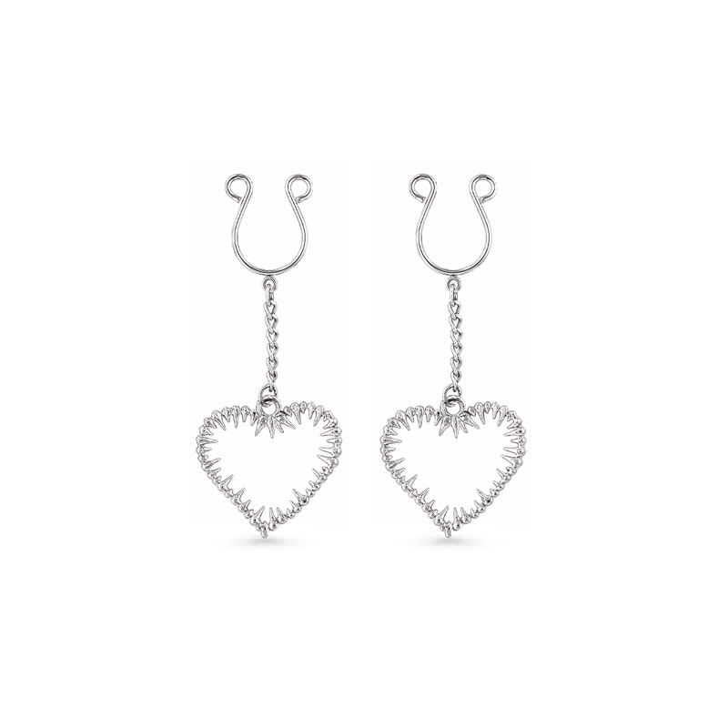 Textured Heart Chain Adjustable Non-Piercing Nipple Rings - image 5