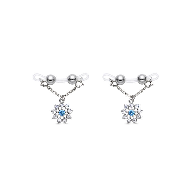 Blue Rhinestone Snowflake Chain Barbell Adjustable Non-Piercing Nipple Rings - image 4