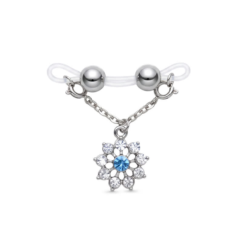 Blue Rhinestone Snowflake Chain Barbell Adjustable Non-Piercing Nipple Rings - Silver - 2 pack (one pair) - image 1