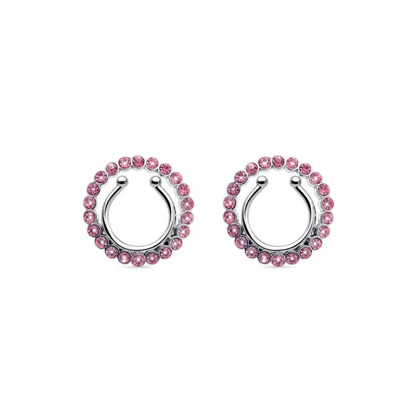 Rhinestone Circle Adjustable Non-Piercing Nipple Rings - Pink - One pair (2 pieces) - image 5