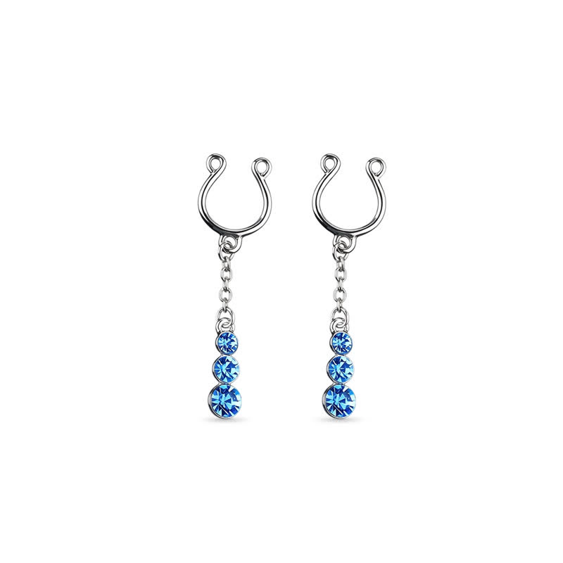 Blue Rhinestone Dangle Adjustable Non-Piercing Nipple Rings - Blue - 2 pack (one pair) - image 4