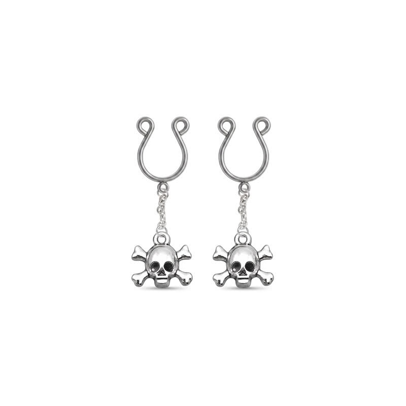 Skull Crossbones Chain Adjustable Non-Piercing Nipple Rings - Silver - 2 pack (one pair) - image 5