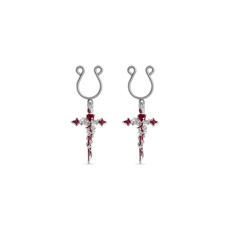 Red Rhinestone Cross Sword Adjustable Non-Piercing Nipple Rings - Red - 2 pack (one pair) - image 5