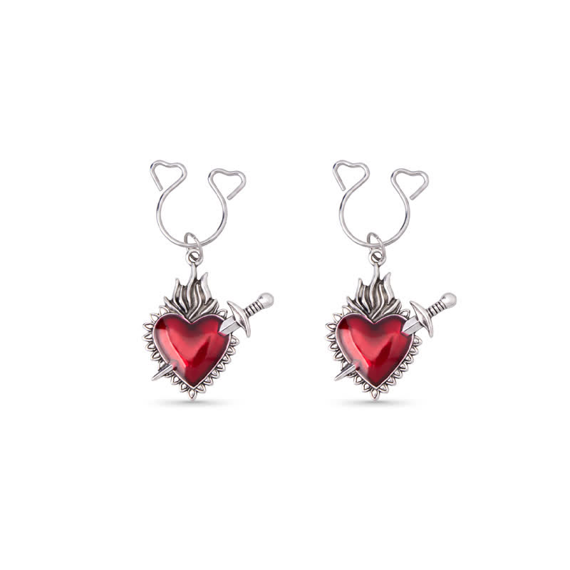 Heart Charm Adjustable Non-Piercing Nipple Rings - Red - 2 pack (one pair) - image 8