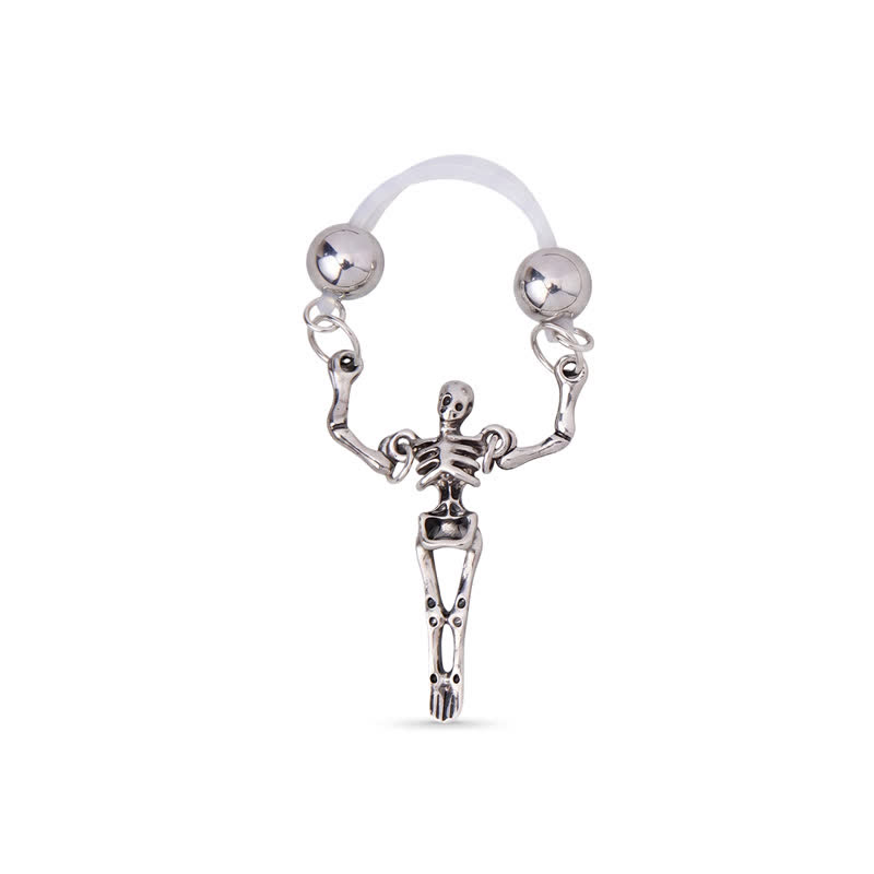 Skeleton Dangle Barbell Adjustable Non-Piercing Nipple Rings - Silver - 2 pack (one pair) - image 1